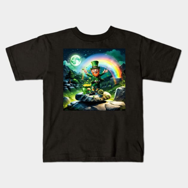 Funny happy  leprechaun with rainbow Kids T-Shirt by Nicky2342